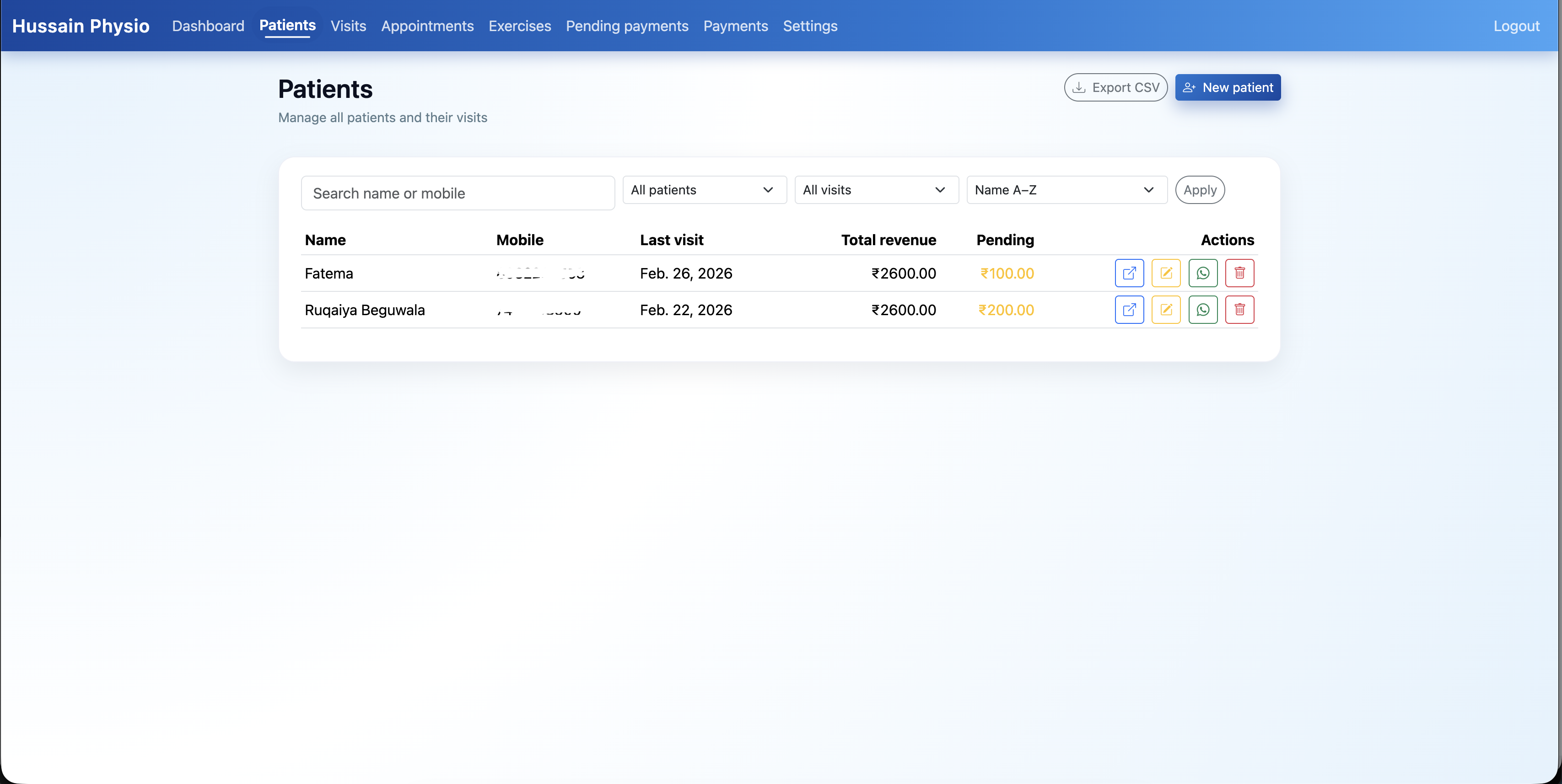 Patient list with profiles