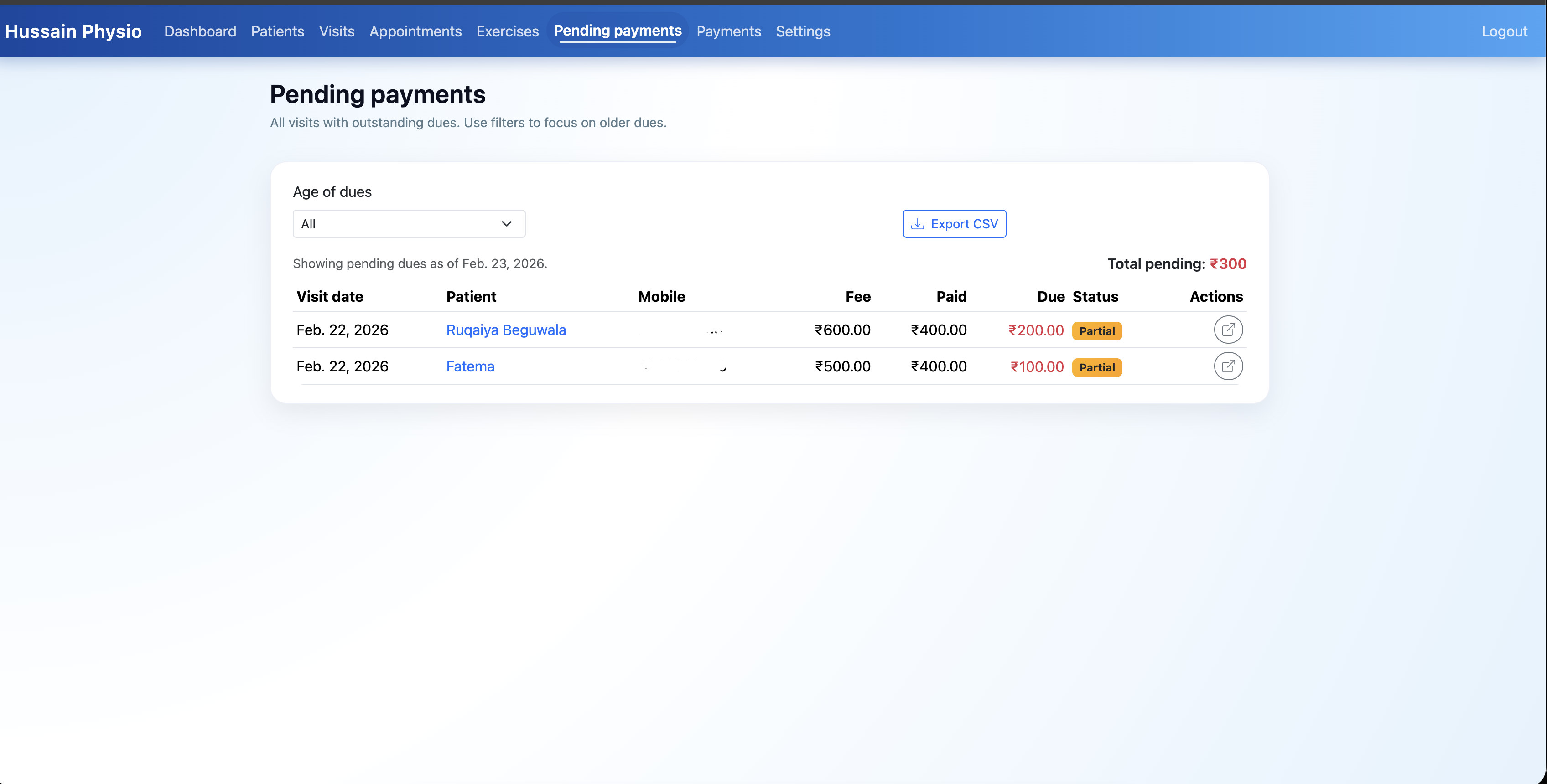 Pending payments with WhatsApp follow-up