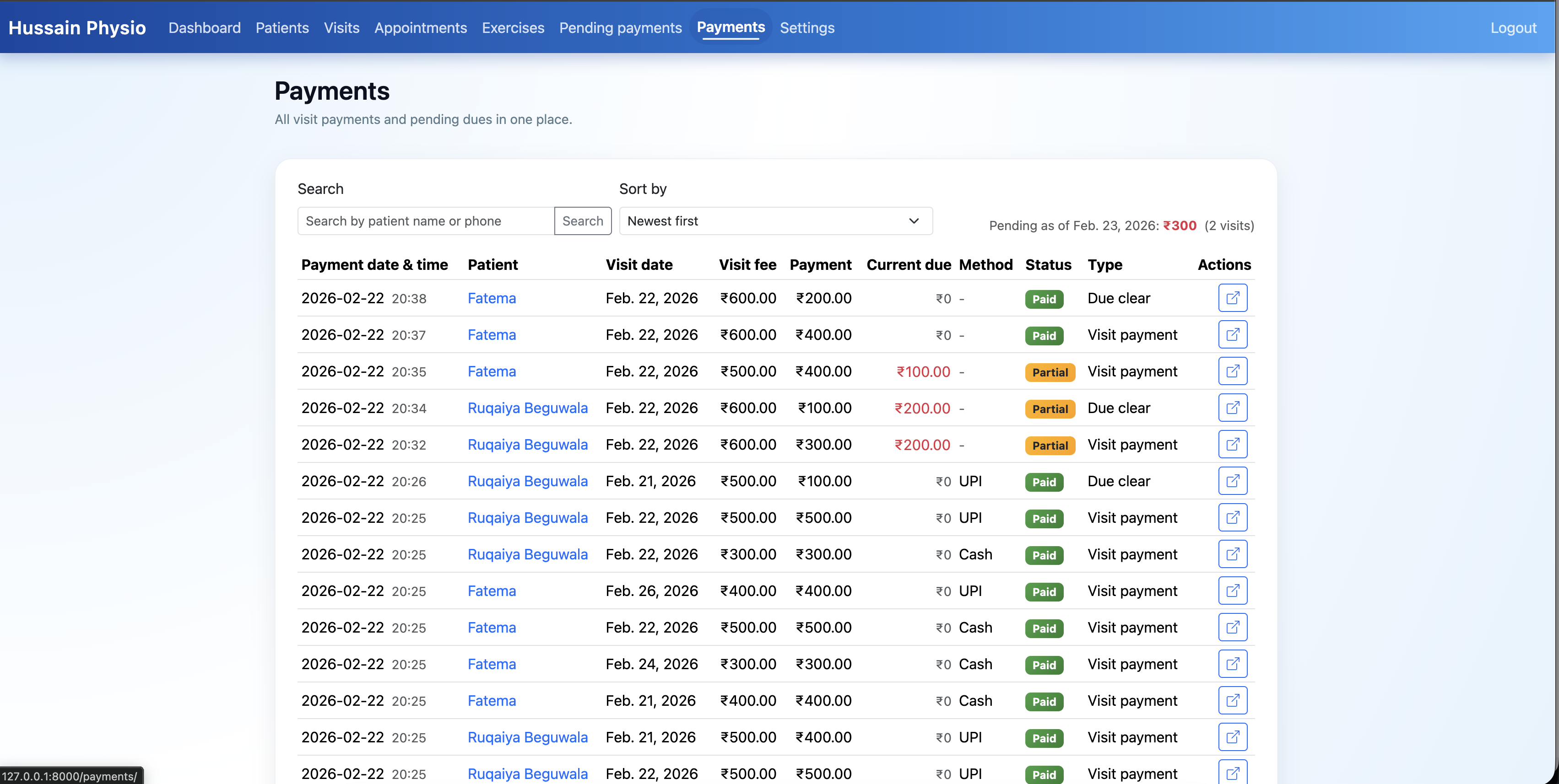 All payments across methods